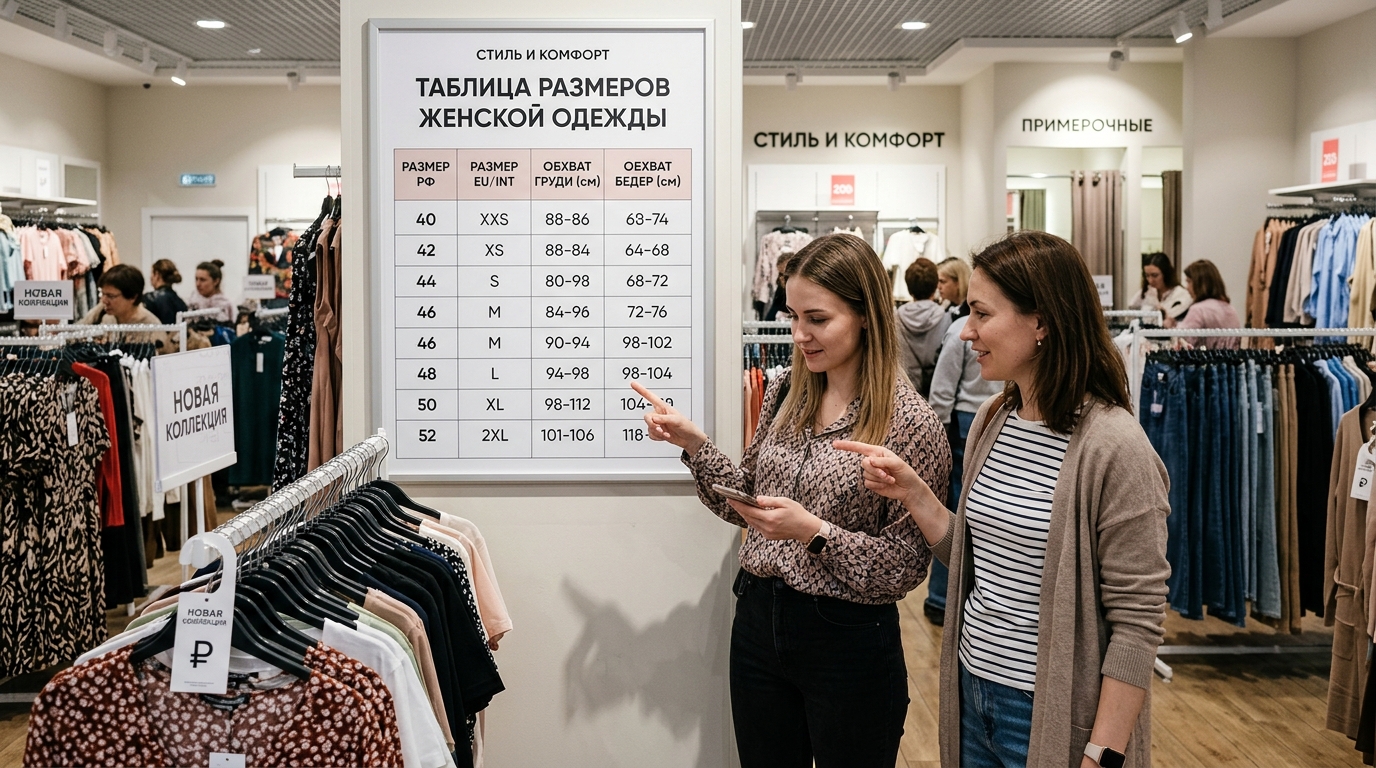 Размерные сетки женской одежды