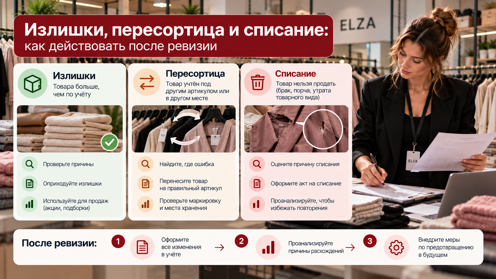 Излишки, пересортица и списание: как действовать после ревизии