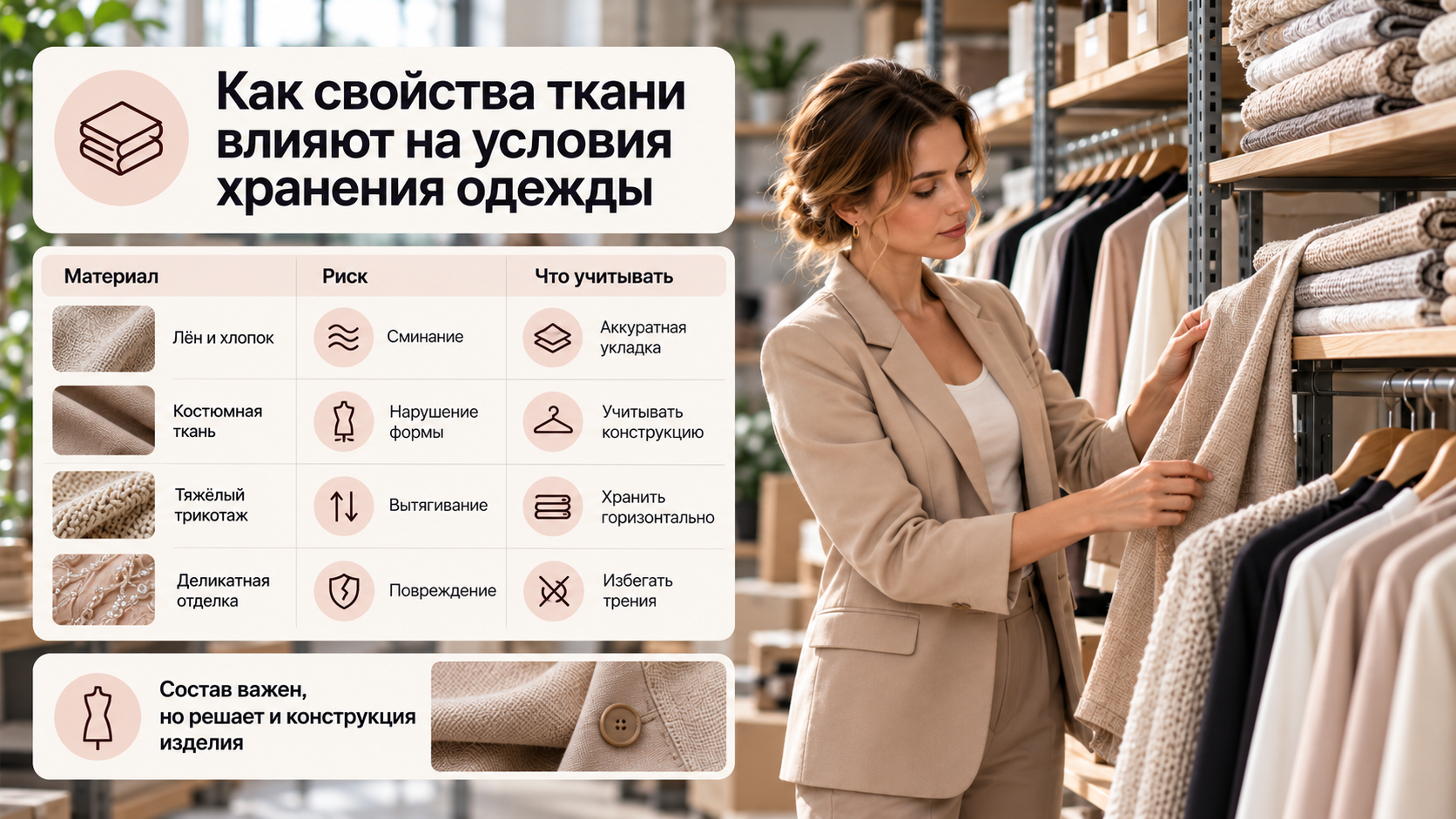 Как свойства ткани влияют на условия хранения одежды