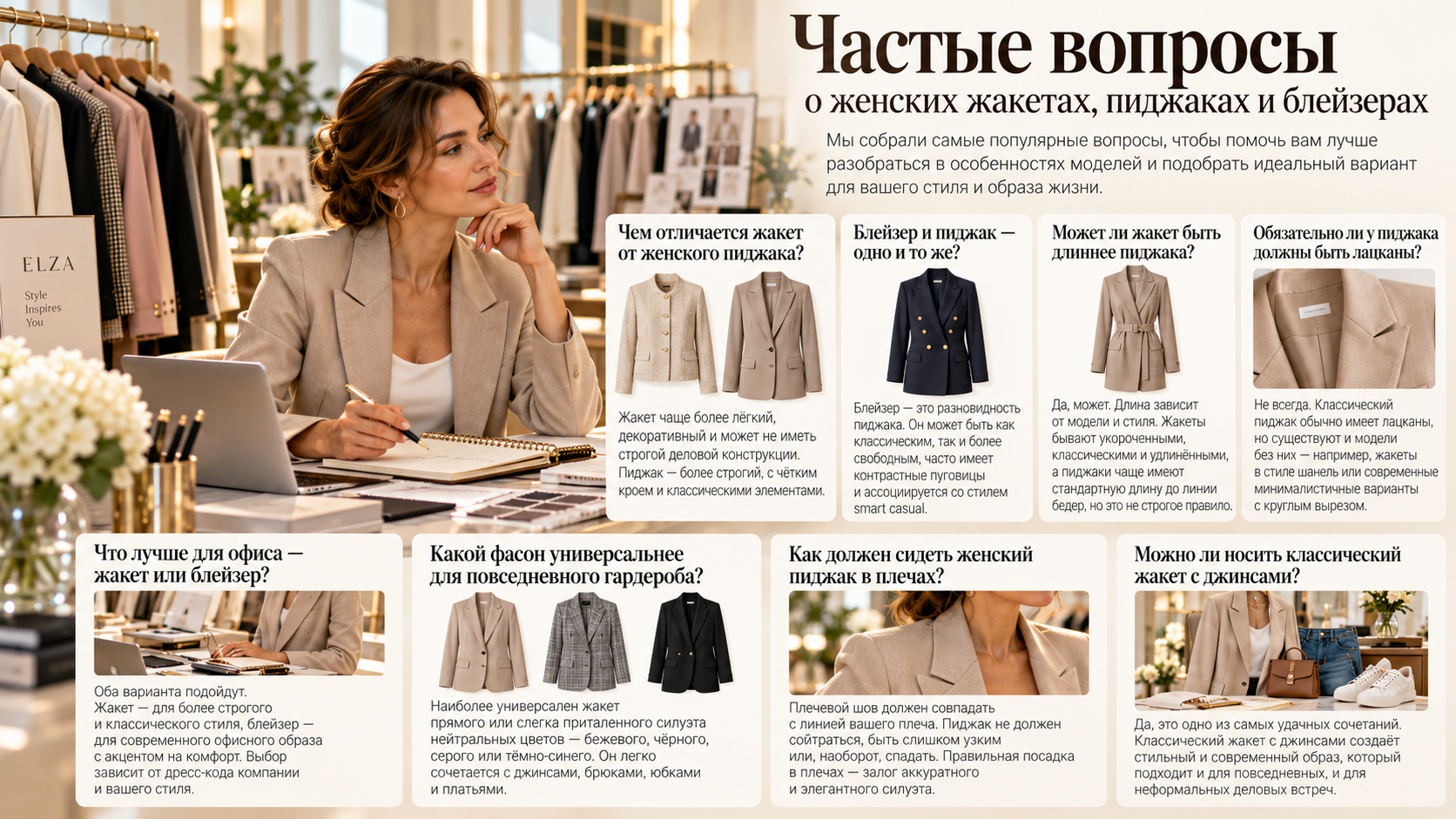 Частые вопросы о женских жакетах, пиджаках и блейзерах