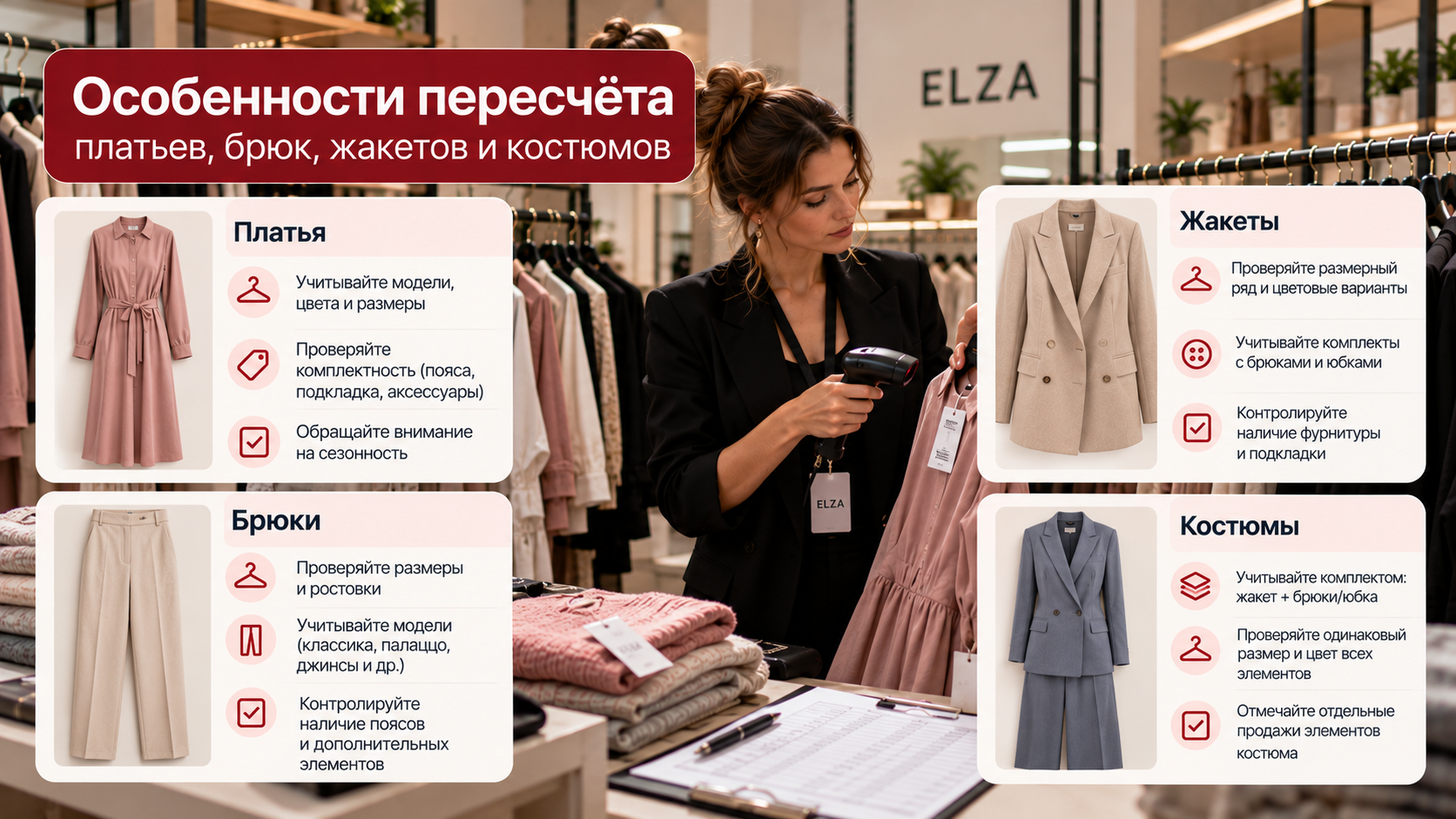 Особенности пересчёта платьев, брюк, жакетов и костюмов