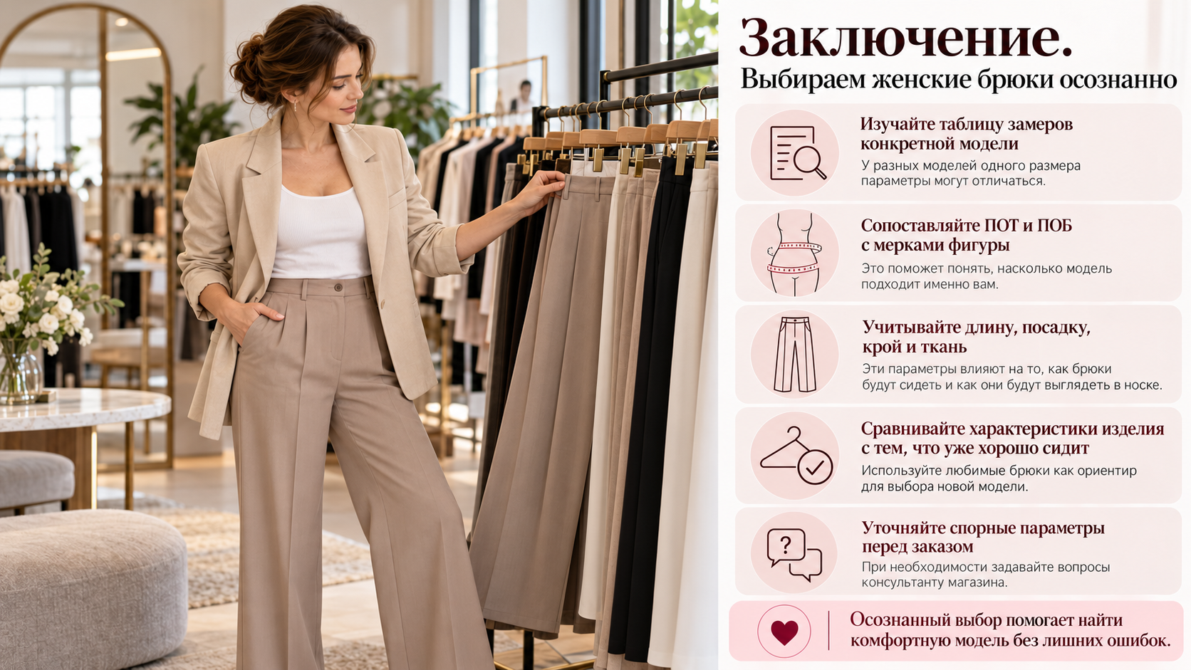 Заключение. Выбираем женские брюки осознанно