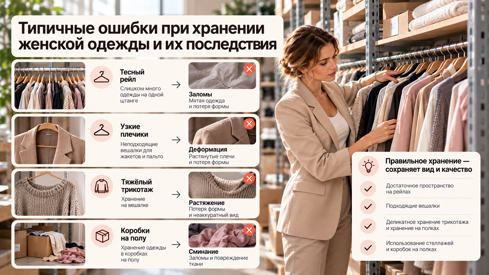 Типичные ошибки при хранении женской одежды и их последствия