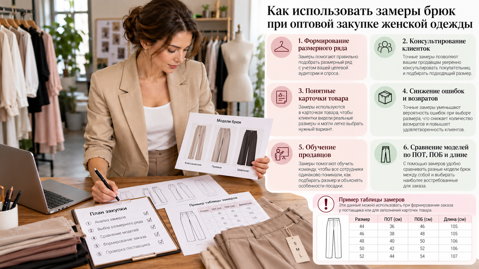 Как использовать замеры брюк при оптовой закупке женской одежды