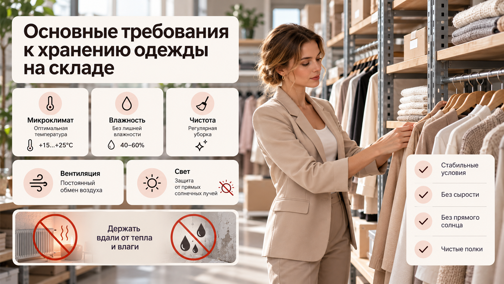 Основные требования к хранению одежды на складе