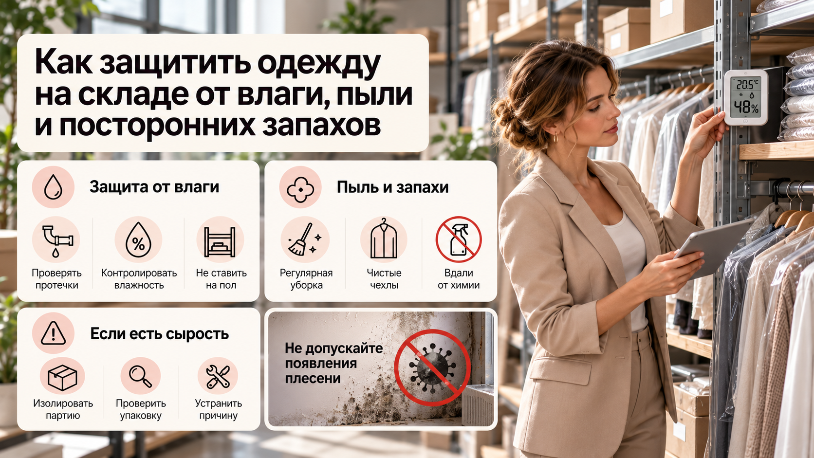 Как защитить одежду на складе от влаги, пыли и посторонних запахов