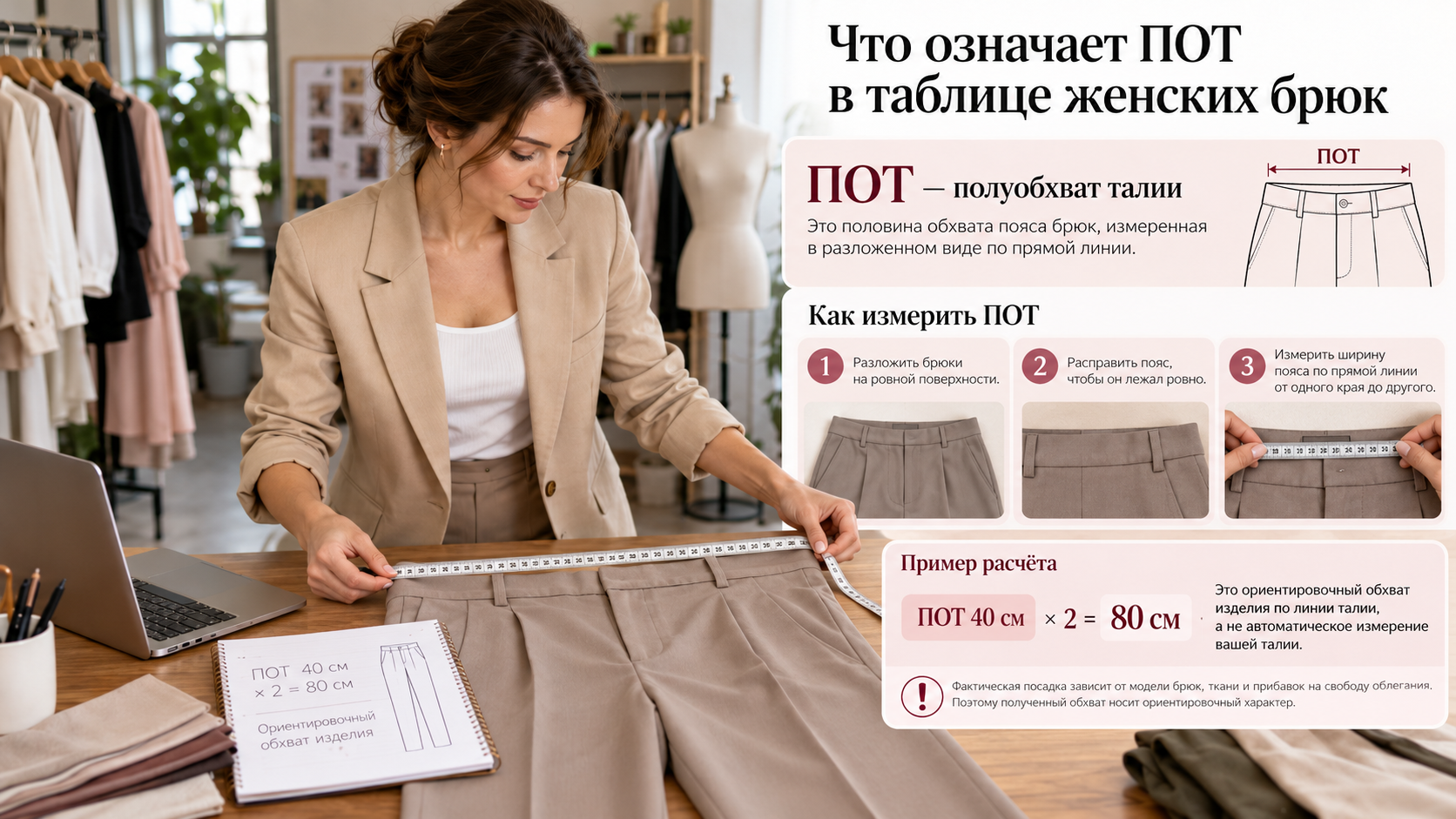 Что означает ПОТ в таблице женских брюк
