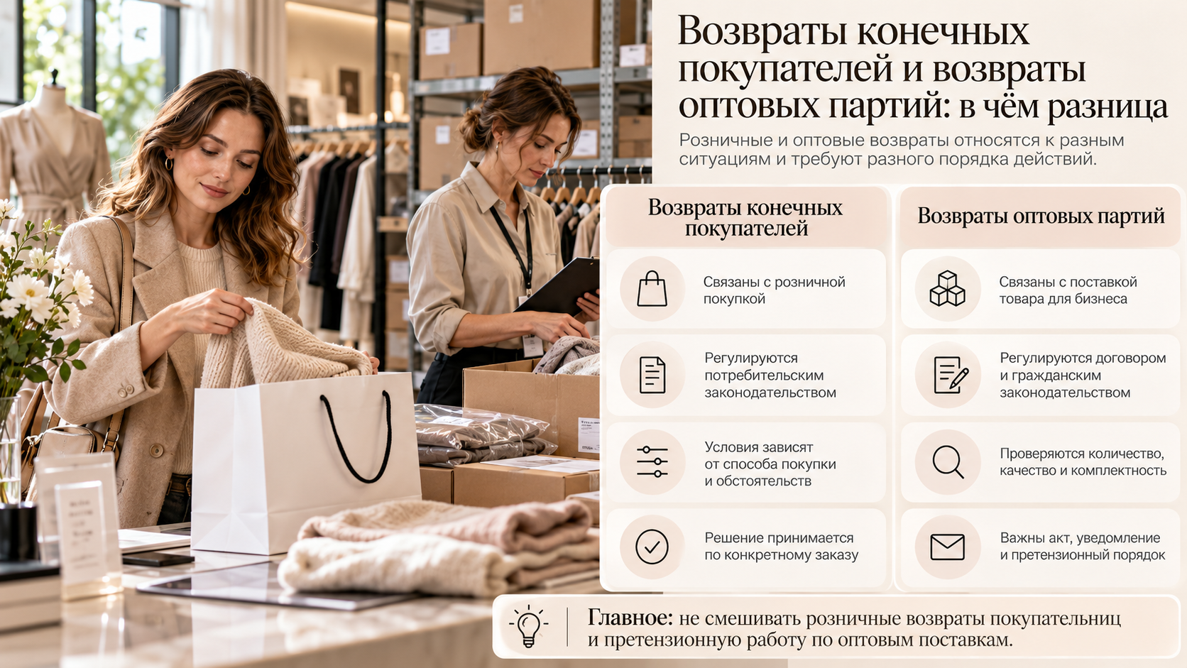 Возвраты конечных покупателей и возвраты оптовых партий: в чём разница