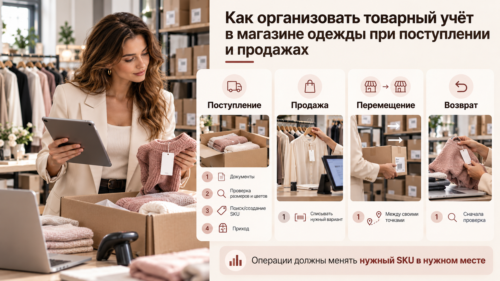 Как организовать товарный учёт в магазине одежды при поступлении и продажах
