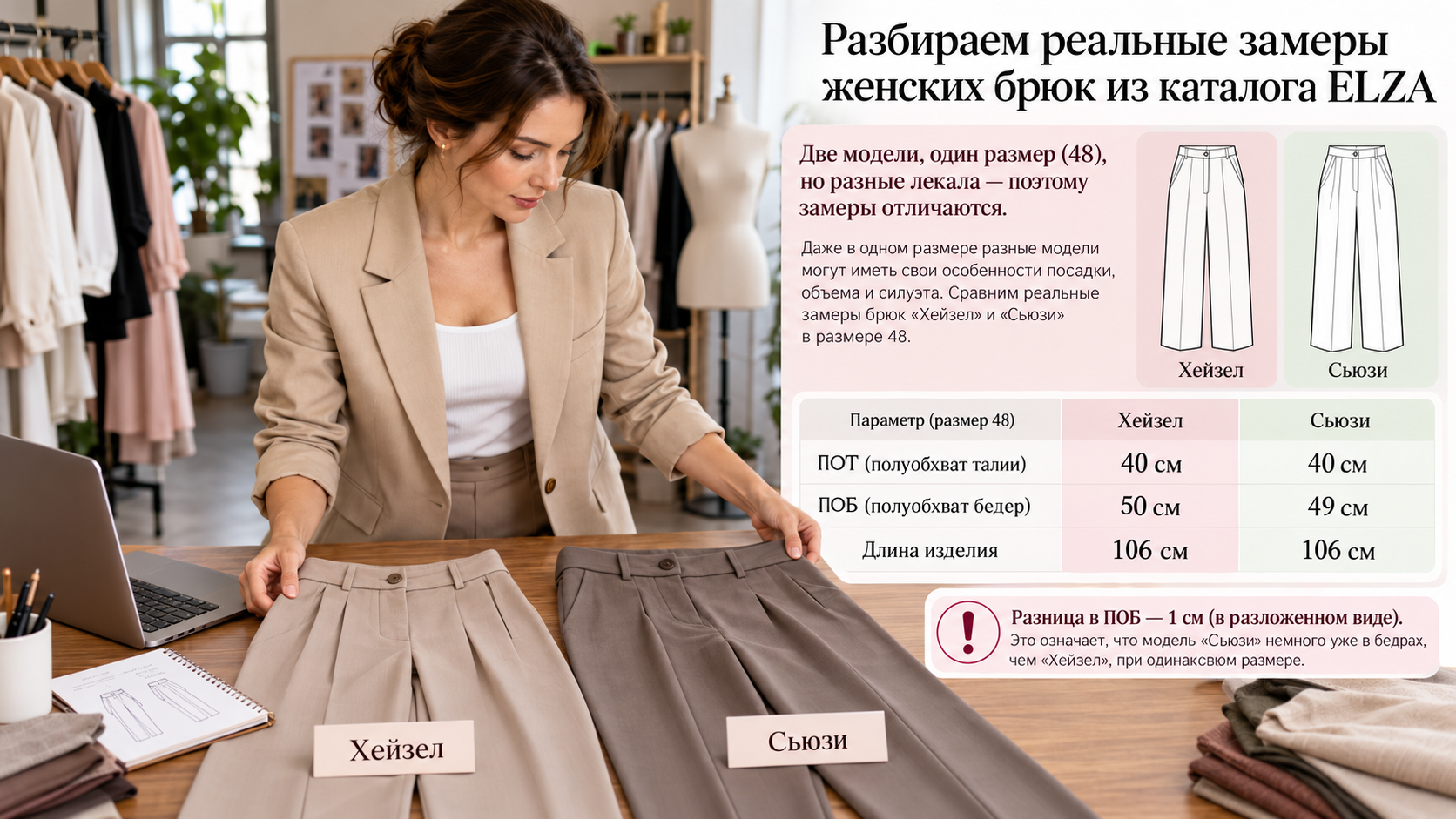 Разбираем реальные замеры женских брюк из каталога ELZA