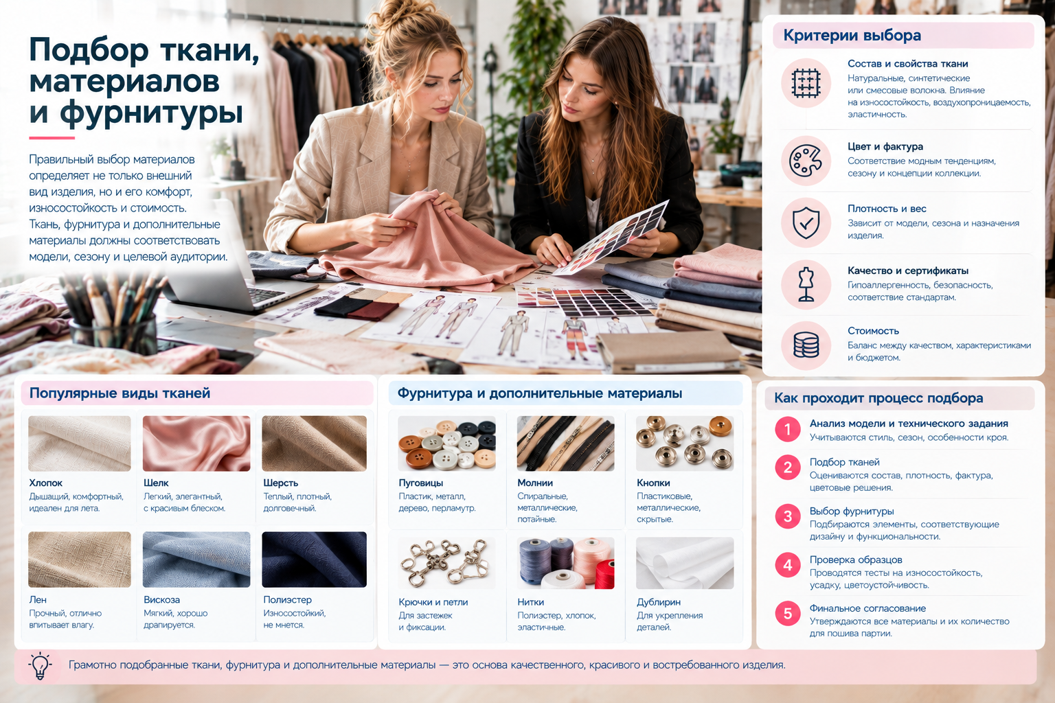 Подбор ткани, материалов и фурнитуры
