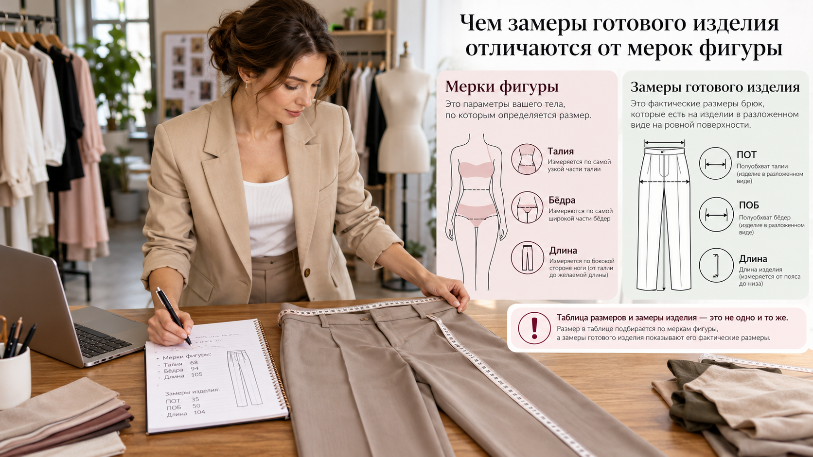 Чем замеры готового изделия отличаются от мерок фигуры