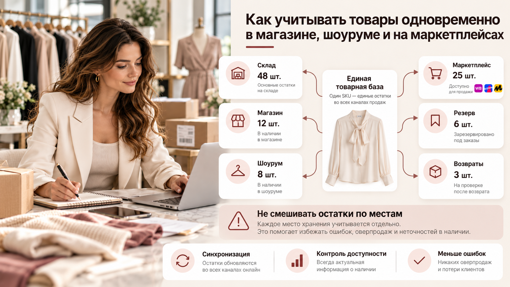 Как учитывать товары одновременно в магазине, шоуруме и на маркетплейсах