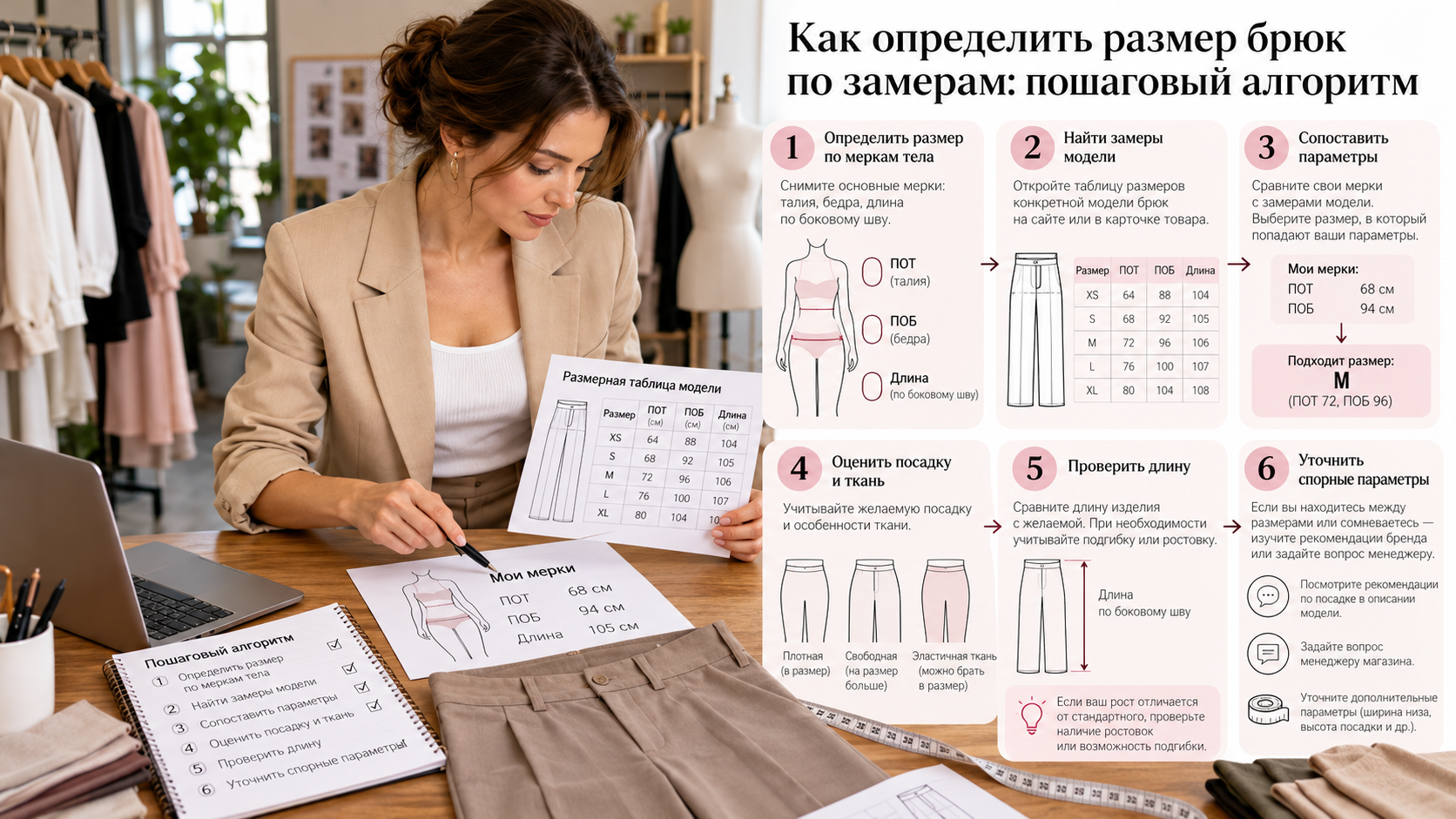 Как определить размер брюк по замерам: пошаговый алгоритм