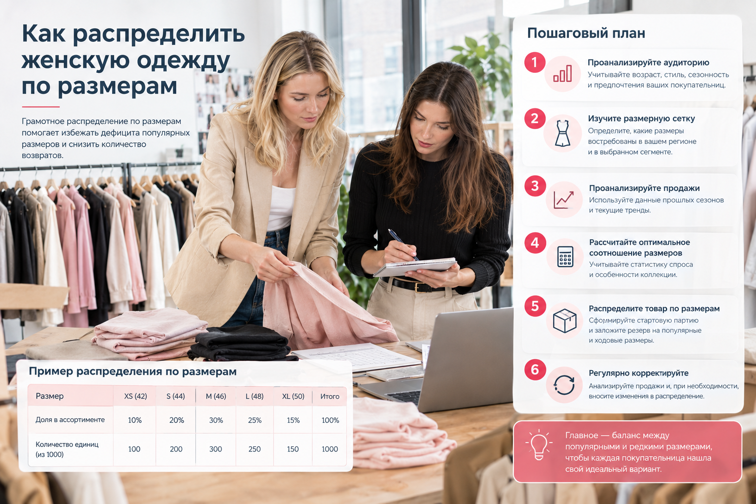 Как распределить женскую одежду по размерам