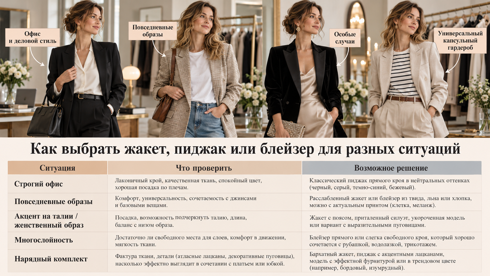 Как выбрать жакет, пиджак или блейзер для разных ситуаций