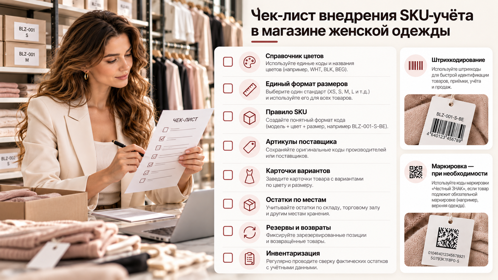 Чек-лист внедрения SKU-учёта в магазине женской одежды