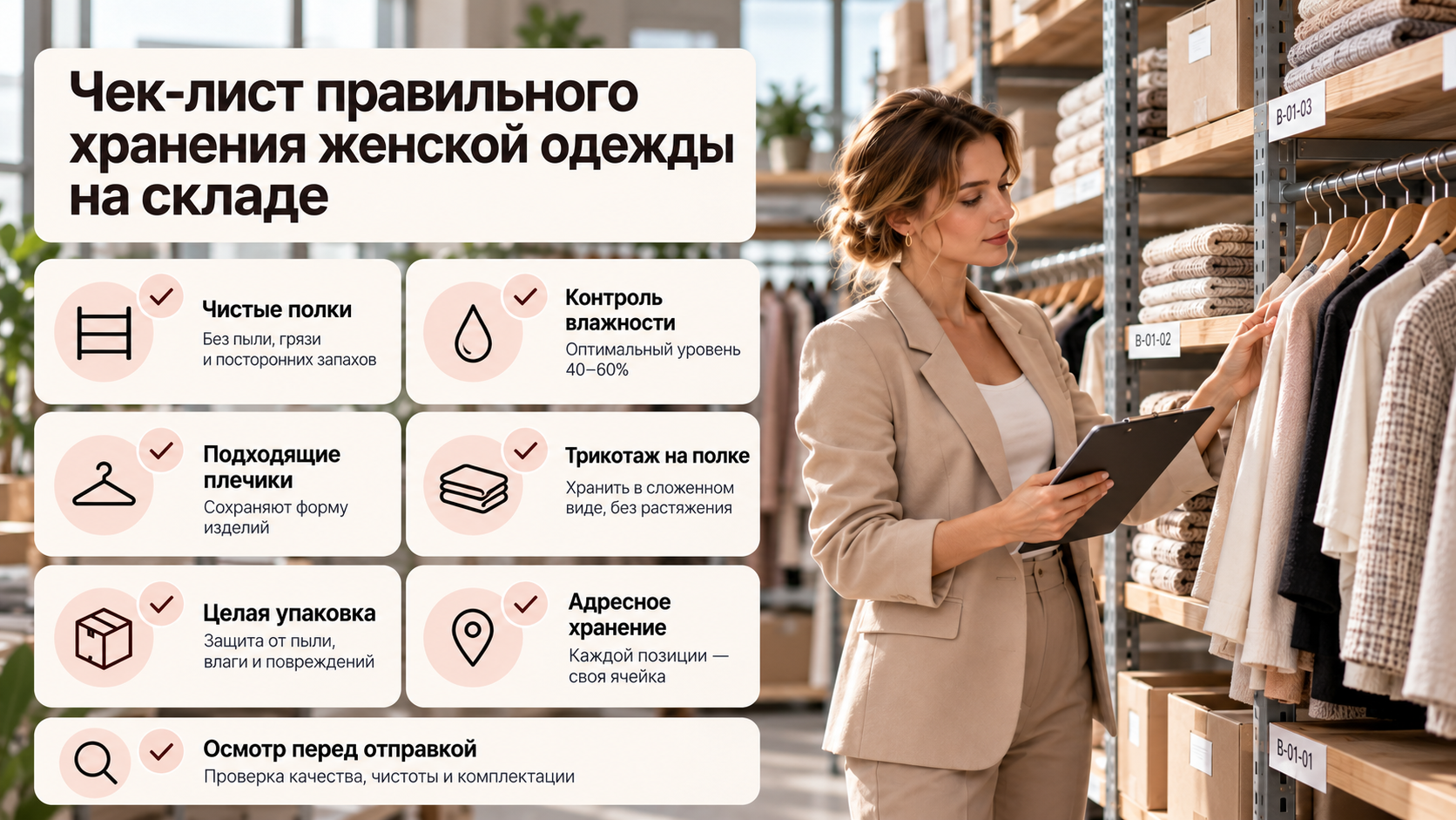 Чек-лист правильного хранения женской одежды на складе