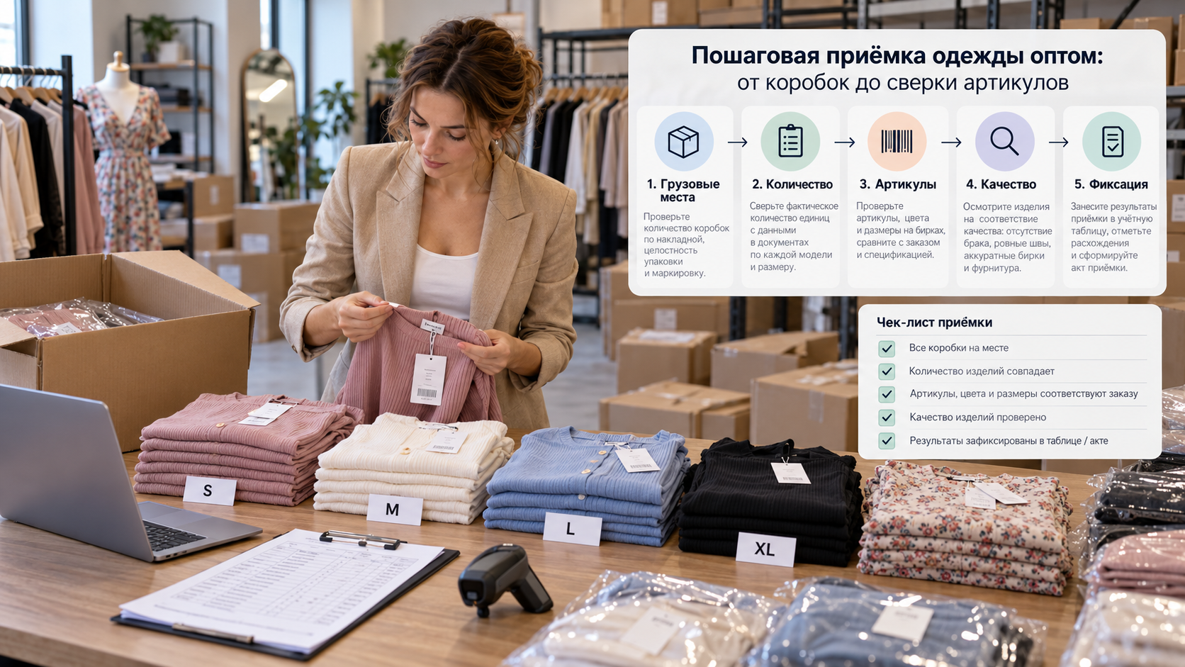 Пошаговая приёмка одежды оптом: от коробок до сверки артикулов